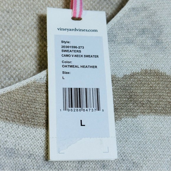 Vineyard Vines L Beige Camo Long Sleeve V-Neck Pullover Sweater Wool Cashmere - Picture 12 of 14